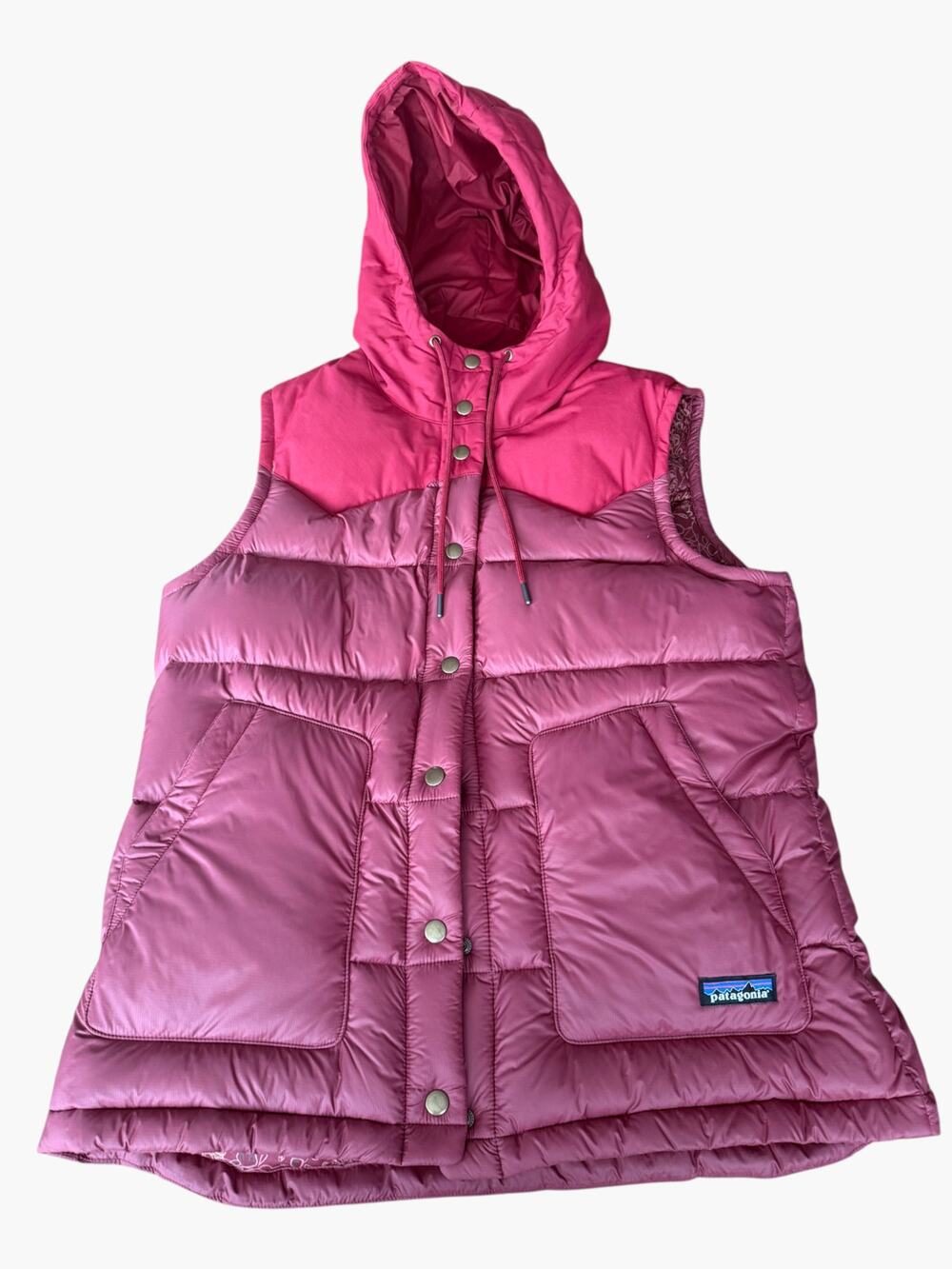 Patagonia Bivy Hooded Down Vest Colorblock Maroon Women's L
